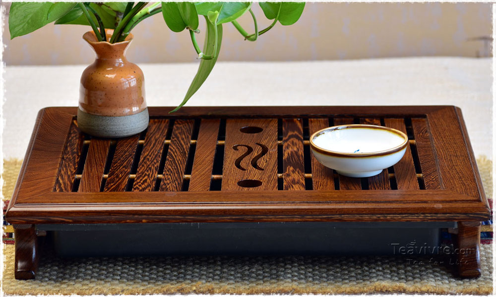 Simple Small Wenge Wood Tea Tray + One Pot Four Cups Dry Brew Set