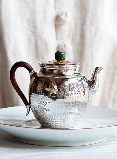 Handmade Pure Silver Teapot -- Auspicious Crane 170ml