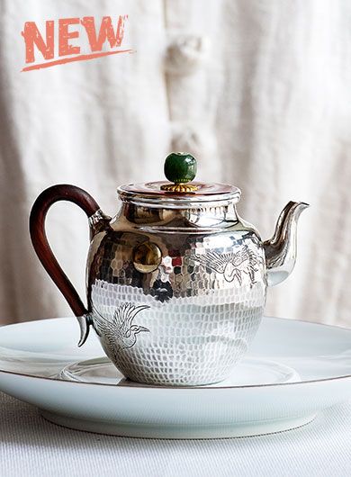 Handmade Pure Silver Teapot -- Auspicious Crane 170ml
