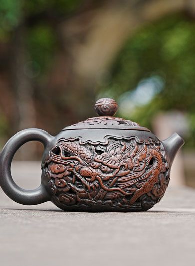 Handmade Double-Layer Openwork Jianshui Zitao Pottery Teapot – Chinese Dragon