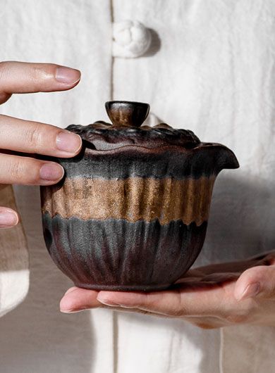 Gilt Glazed Coarse Pottery Hand Grab Teapot