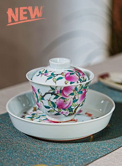 Jingdezhen Hand Painted Longevity Peach Gaiwan