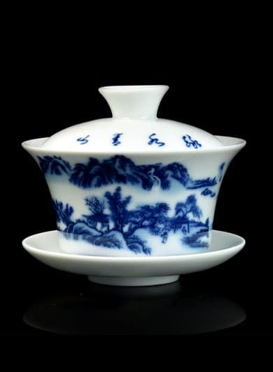 Blue & White Landscape Painting Porcelain Gaiwan
