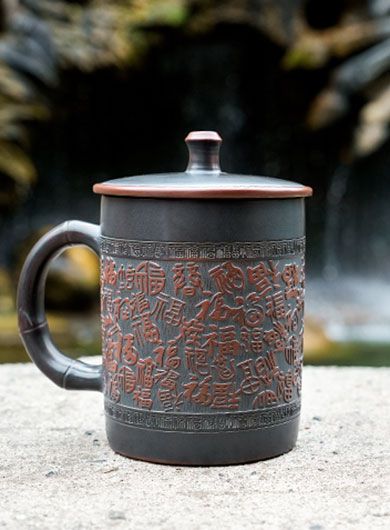 Handmade Qinzhou Nixing Pottery Relief Tea Mug - Bai Fu