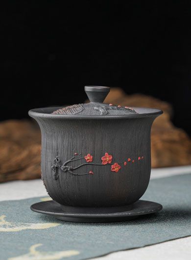 Handmade Jianshui Zitao Pottery Gaiwan - Plum Flower