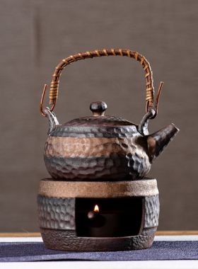 Gilt Glazed Coarse Pottery Candle Stove Teapot Set