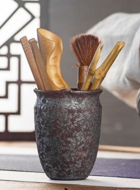 Rust-Glazed Coarse Pottery Cha Dao Set Tea Utensil 6 Pieces