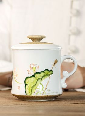 Hand Painted Lotus Porcelain Tea Mug with Infuser