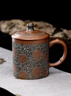 Handmade Qinzhou Nixing Pottery Relief Tea Mug