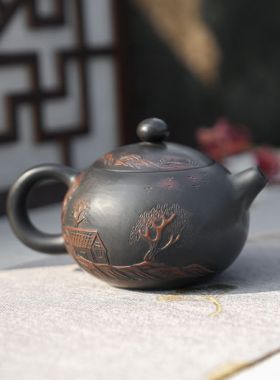 Handmade Jianshui Zitao Pottery Teapot - Landscape Xishi