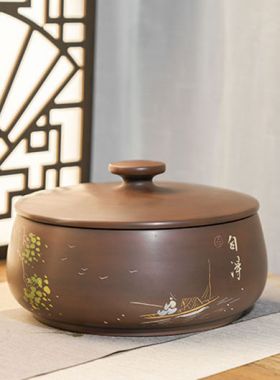 Painted Jianshui Zitao Pottery Jar for Cake Tea Storage 