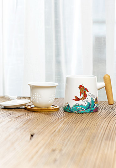 Porcelain Tea Mug with Infuser Basket and Lid 15oz FIDGETERRELAX Tea Brewing Cup Orange 